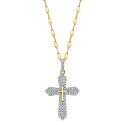 0.17CT DIAMOND PAVE CROSS SPARKLE CHAIN NECKLACE