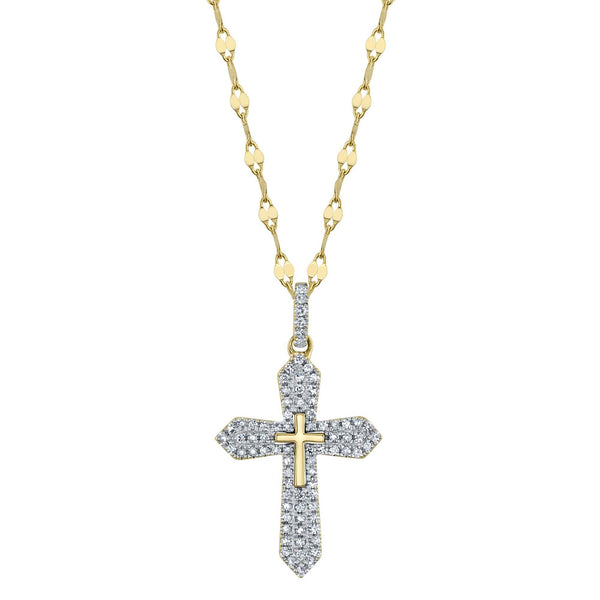 0.17CT DIAMOND PAVE CROSS SPARKLE CHAIN NECKLACE