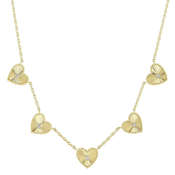 0.09CT DIAMOND BEZEL RIBBED HEART NECKLACE