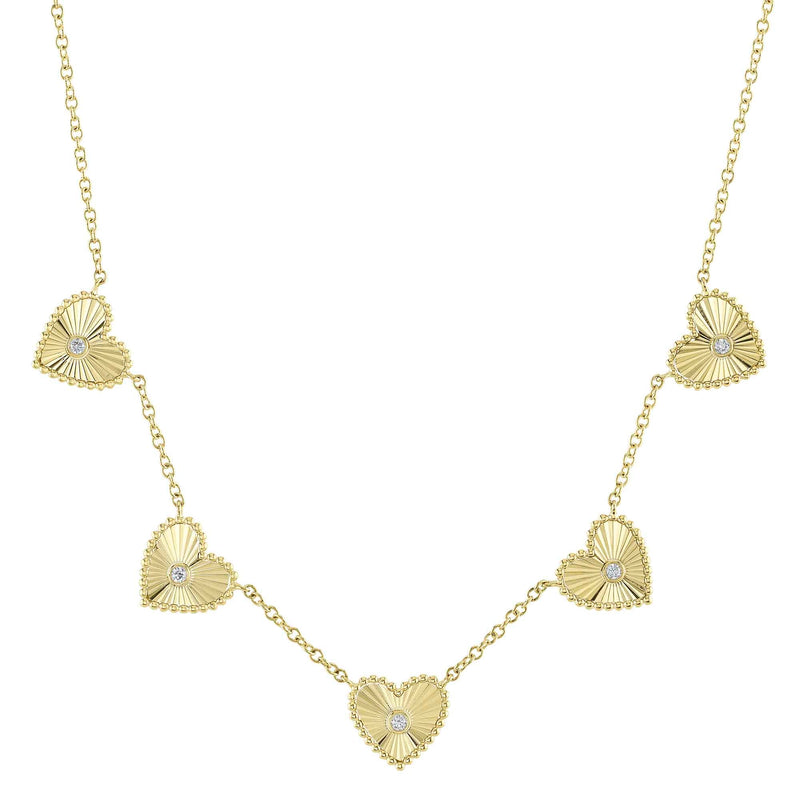 0.09CT DIAMOND BEZEL RIBBED HEART NECKLACE