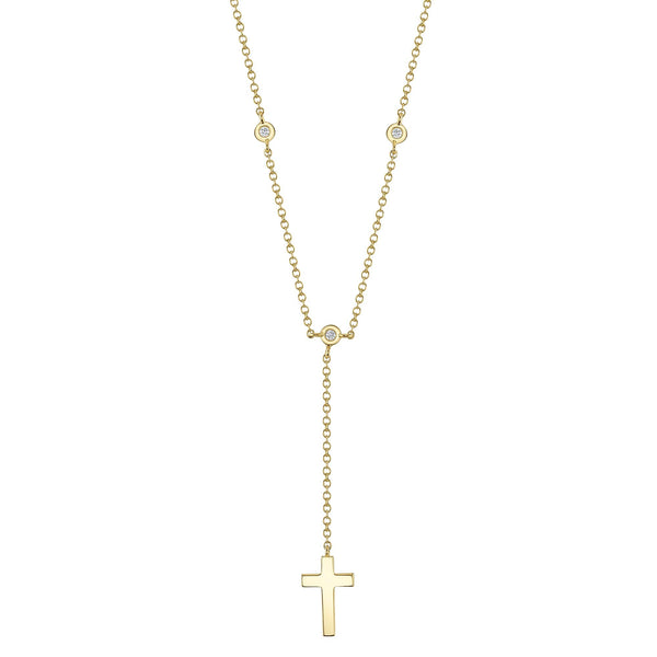 0.04CT DIAMOND BEZEL CROSS LARIAT NECKLACE