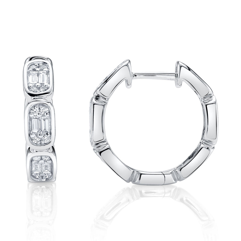 0.39CT DIAMOND BAGUETTE OCTAGON HOOP EARRING