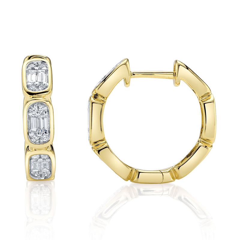 0.39CT DIAMOND BAGUETTE OCTAGON HOOP EARRING