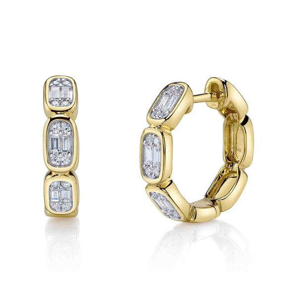 0.39CT DIAMOND BAGUETTE OCTAGON HOOP EARRING