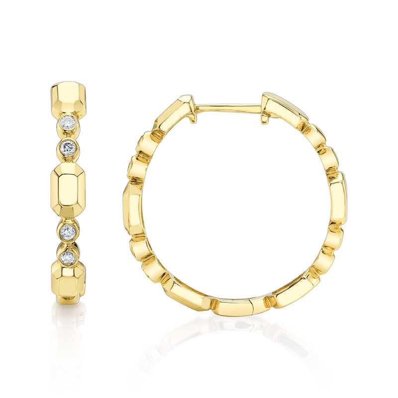 0.12CT DIAMOND BEZEL GEO CUT HOOP EARRING