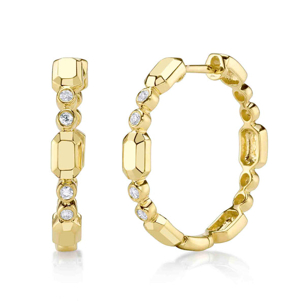 0.12CT DIAMOND BEZEL GEO CUT HOOP EARRING