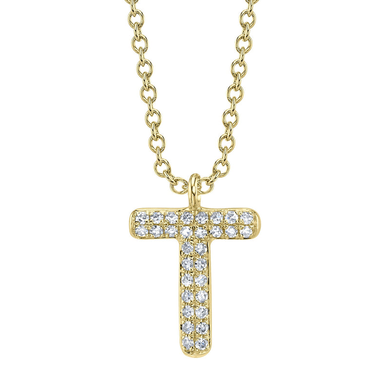 0.06CT DIAMOND PAVE NECKLACE - INITIAL T