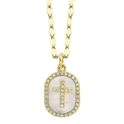 0.11CT DIAMOND & 0.95CT MOTHER OF PEARL OVAL CROSS SPARKLE CHAIN