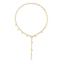 0.27CT DIAMOND & CULTURED PEARL BEZEL PAPER CLIP LINK NECKLACE