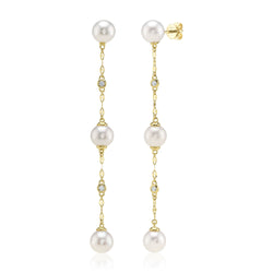 0.09CT DIAMOND & CULTURED PEARL SPARKLE CHAIN EARRING