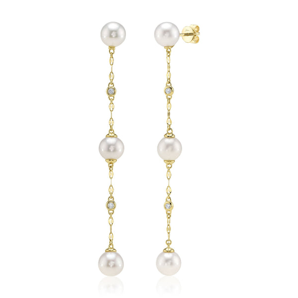 0.09CT DIAMOND & CULTURED PEARL SPARKLE CHAIN EARRING