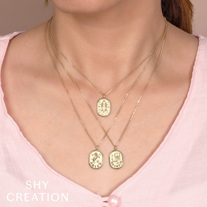 0.02CT DIAMOND ZODIAC CAPRICORN SEA GOAT STAR MATTE CHOPIN CHAIN NECKLACE