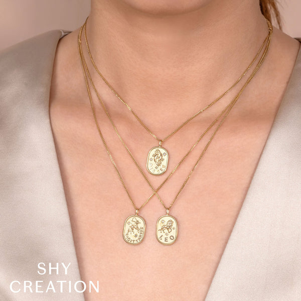 0.02CT DIAMOND ZODIAC ARIES RAM STAR MATTE CHOPIN CHAIN NECKLACE