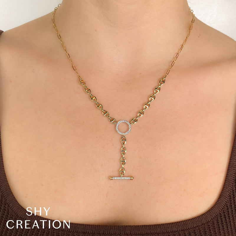 0.24CT DIAMOND CIRCLE LINK LARIAT NECKLACE