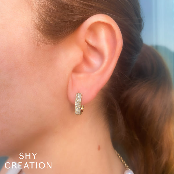 0.59CT DIAMOND PAVE RECTANGLE HOOP EARRING