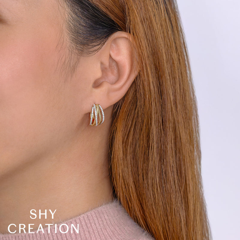 0.48CT DIAMOND RIBBED BRIDGE HOOP EARRING