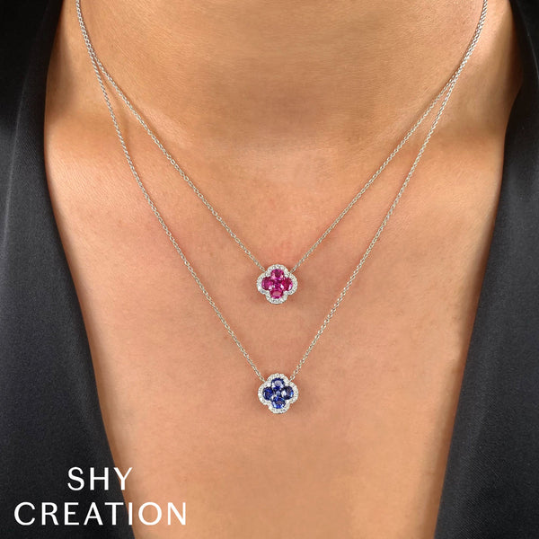 0.16CT DIAMOND & 0.89CT RUBY CLOVER NECKLACE