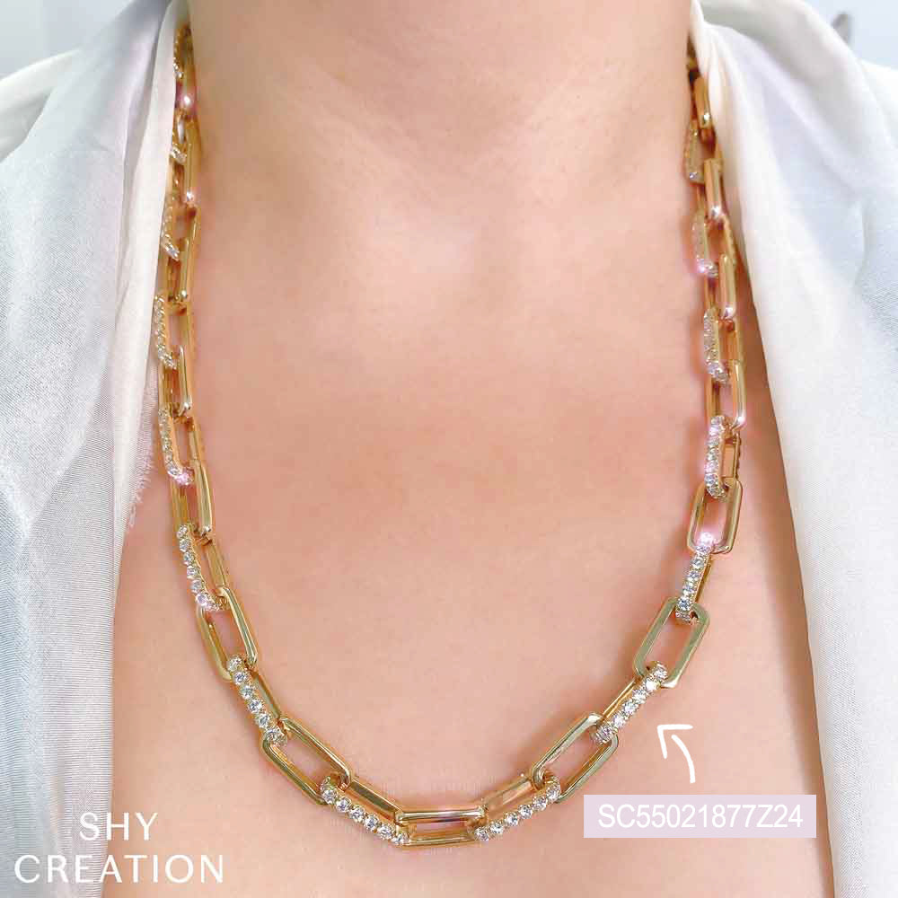 13.01CT DIAMOND PAVE PAPER CLIP LINK NECKLACE – Shy Creation