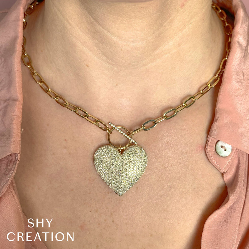 1.99CT DIAMOND PAVE HEART PAPER CLIP LINK NECKLACE