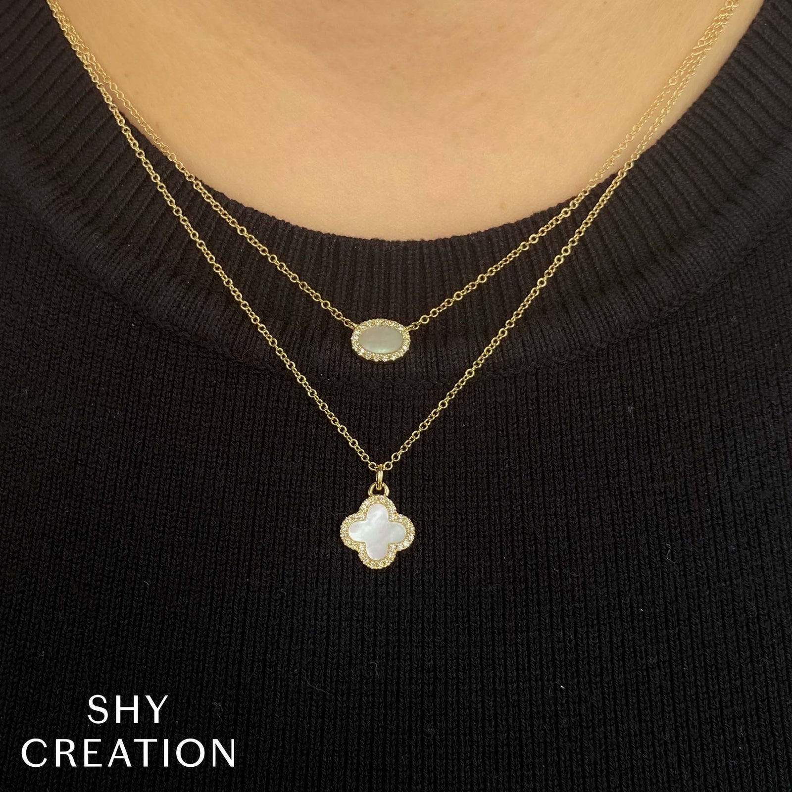 0.08CT DIAMOND & 0.41CT MOTHER OF PEARL CLOVER NECKLACE – Shy Creation