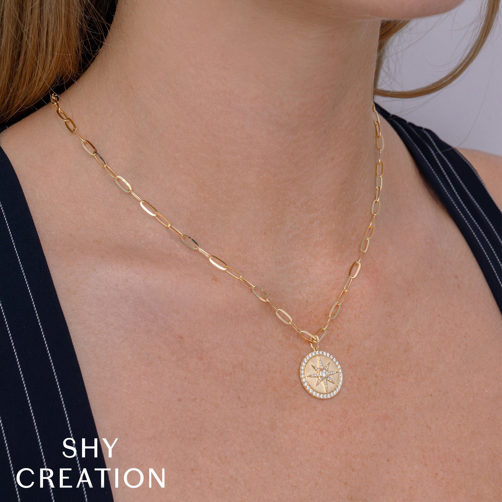 0.43CT DIAMOND BEZEL STAR PAPER CLIP LINK NECKLACE – Shy Creation