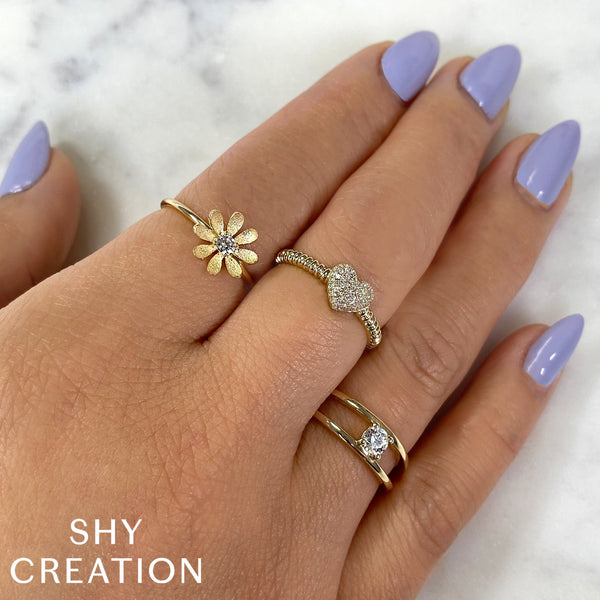 0.12CT DIAMOND PAVE RIBBED HEART RING