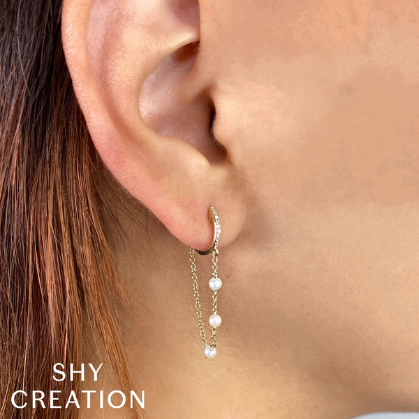 0.05CT DIAMOND & CULTURED PEARL HUGGIE EARRING