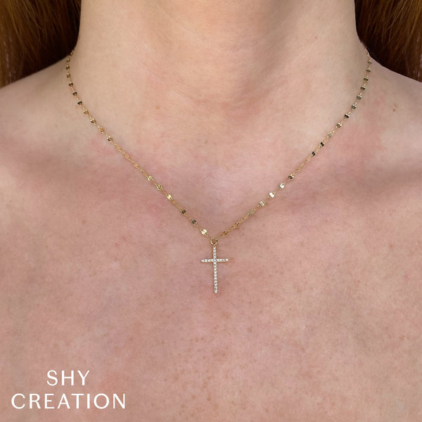 0.06CT DIAMOND CROSS SPARKLE CHAIN NECKLACE
