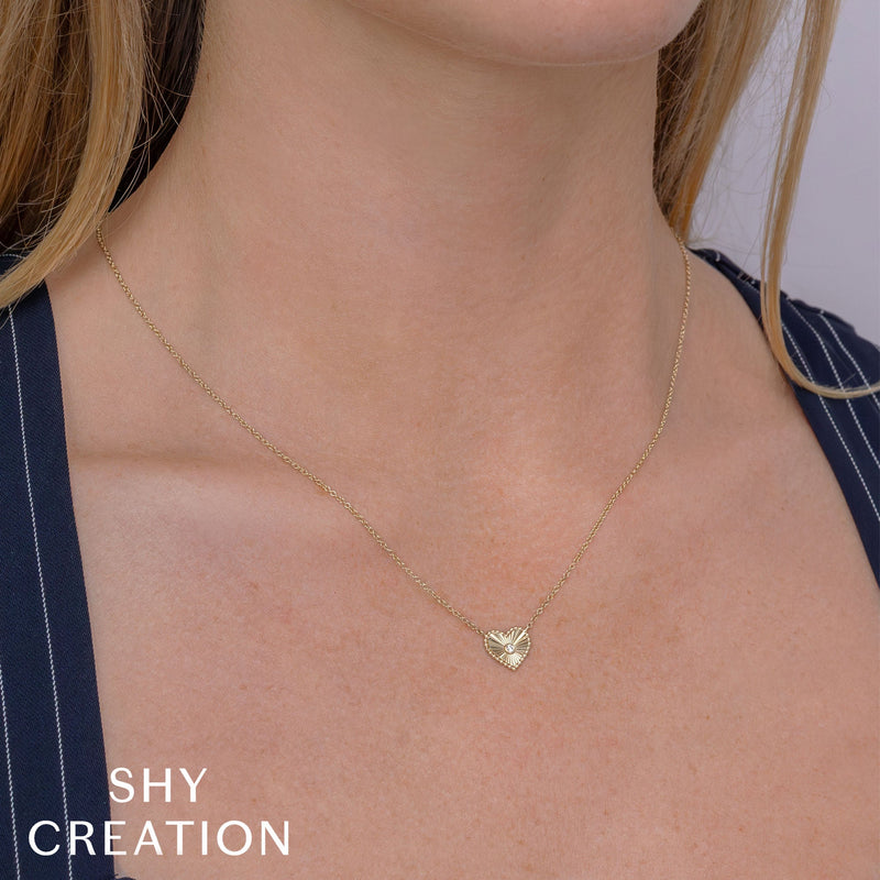 0.02CT DIAMOND BEZEL RIBBED HEART NECKLACE