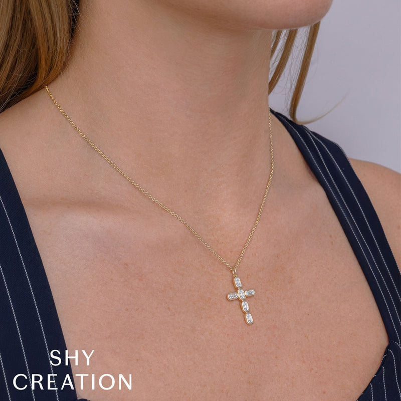 0.30CT DIAMOND BAGUETTE CROSS NECKLACE