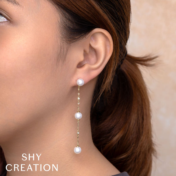 0.09CT DIAMOND & CULTURED PEARL SPARKLE CHAIN EARRING