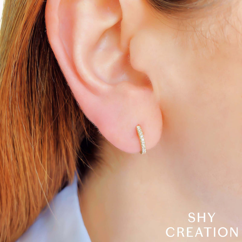 EC One| Tiny Single Diamond White Gold Hoop Earring