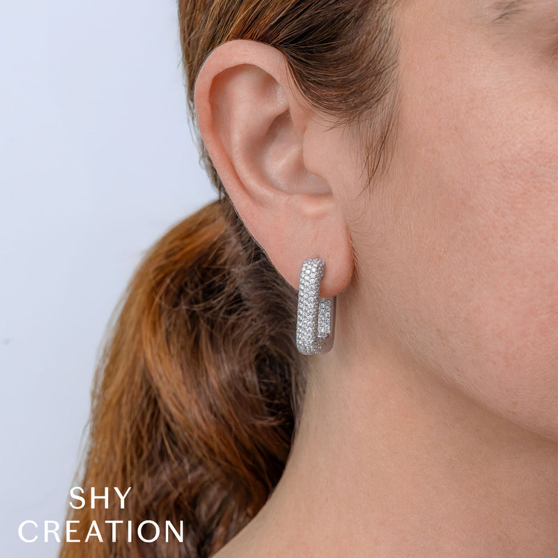 4.13CT DIAMOND PAVE RECTANGLE HOOP EARRING