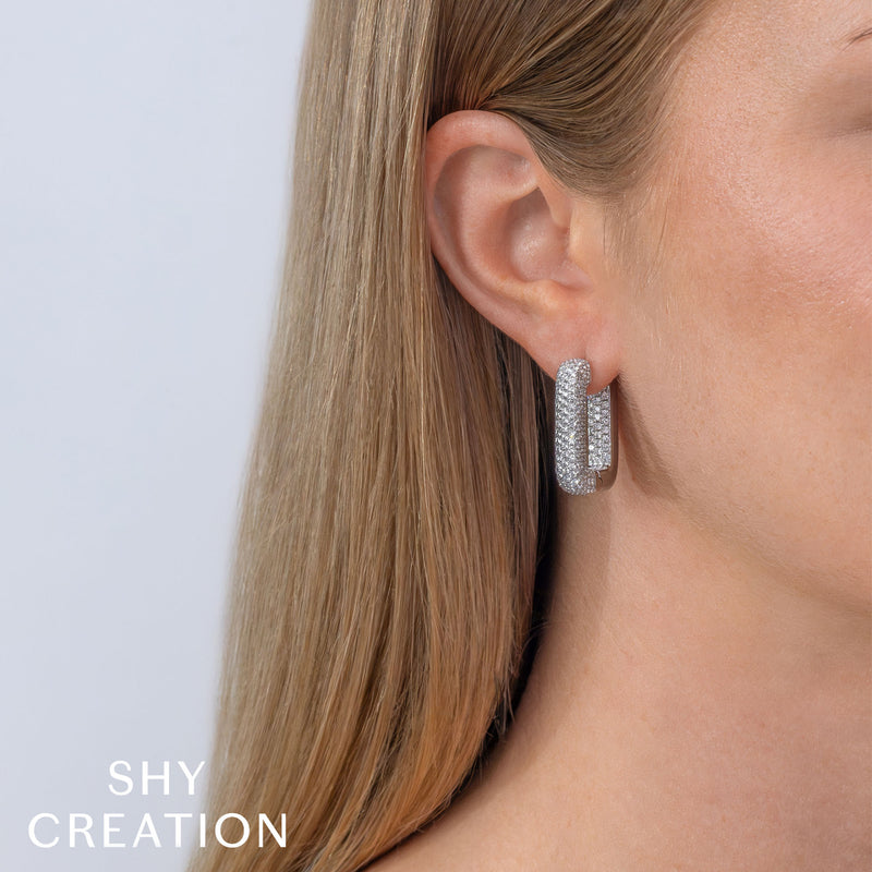 4.13CT DIAMOND PAVE RECTANGLE HOOP EARRING