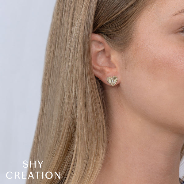 0.04CT DIAMOND BEZEL RIBBED HEART STUD EARRING