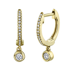 Bezel Charm Diamond Huggie Earrings