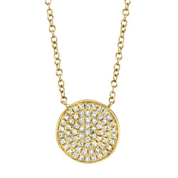Diamond Pave Disc Circle Pendant Necklace