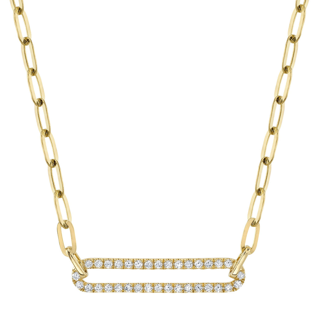 Paperclip Chain Necklace with Single Diamond Pavé Link